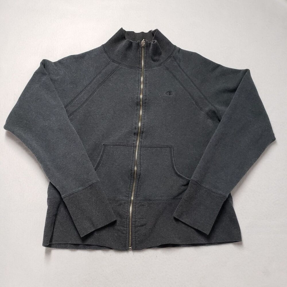 Champion Mock Neck Jacket Women XL Gray Full Zip Sweatshirt Cozy Y2k Casual